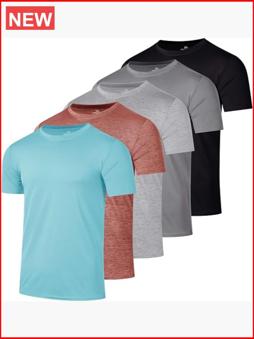 5 Pack Men's Dry-Fit Short Sleeve Crew Neck T-Shirts Athletic Workout Tees